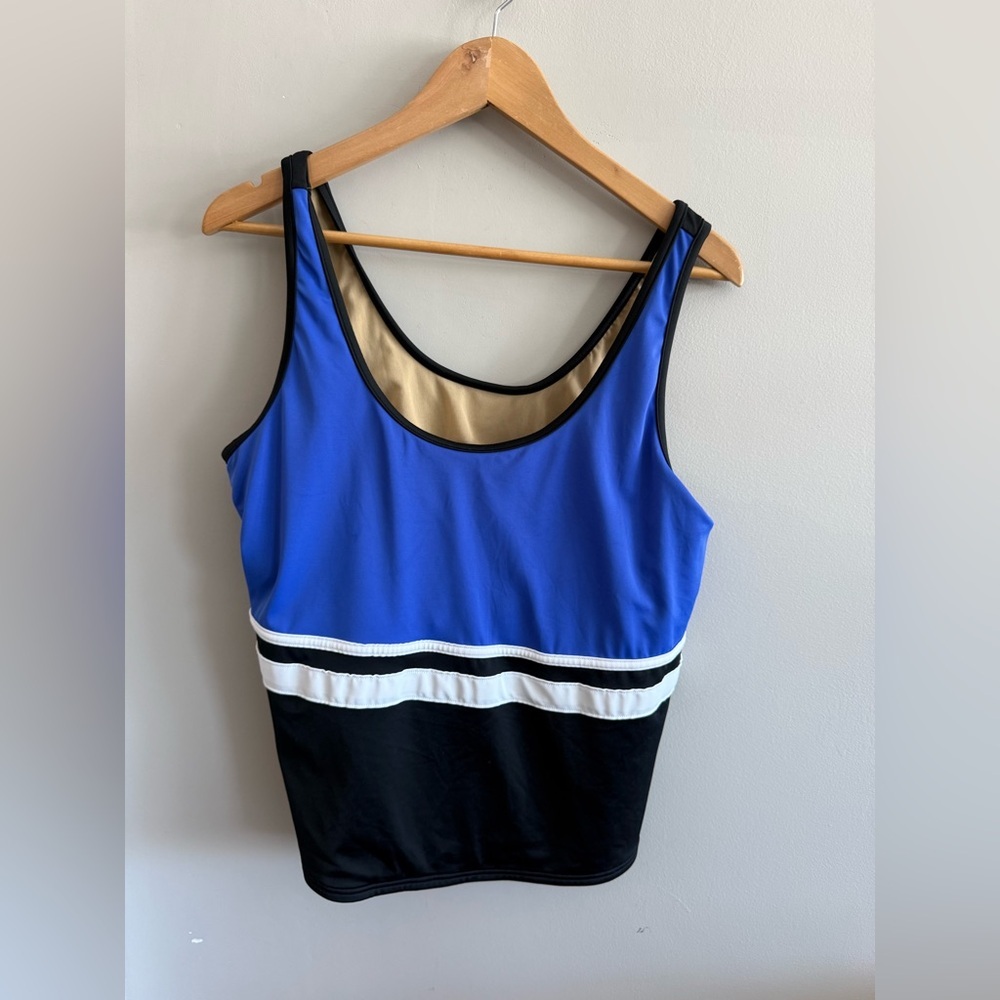 L.L.Bean One Piece Swimsuit Size 18 Reg Blue Black UPF 50+ Colorblock